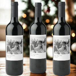 Minimalistisches Schwarz-Weiß-Foto Weihnachten Weinetikett