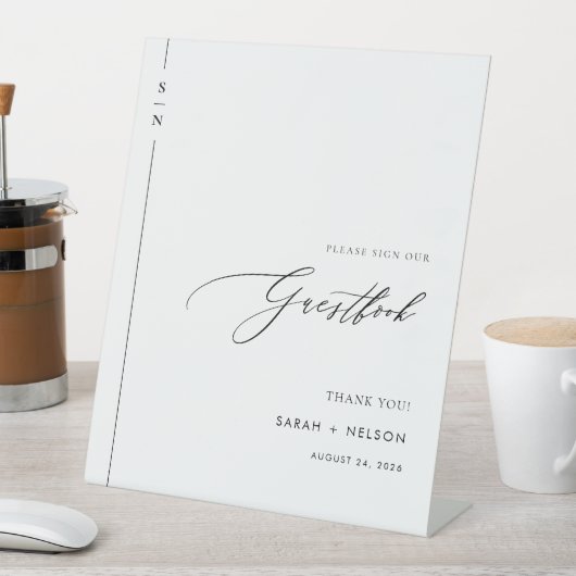 Minimalistisches Schwarz-Weiß-Gästebuch Sockelschild (In Situ)