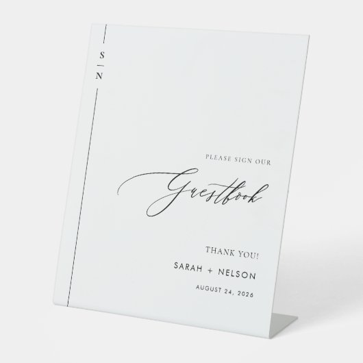 Minimalistisches Schwarz-Weiß-Gästebuch Sockelschild (Vorderseite)