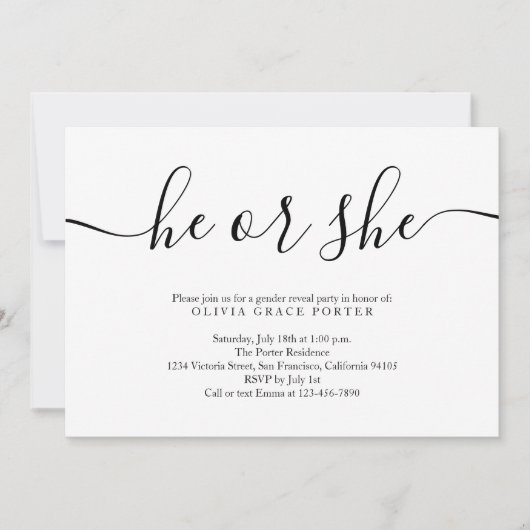 Minimalistisches Schwarz-Weiß-Geschlecht Einladung (Vorderseite)