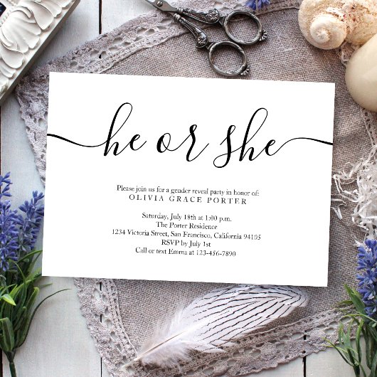 Minimalistisches Schwarz-Weiß-Geschlecht Einladung