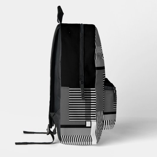 Minimalistisches Schwarz-weiß-graues geometrisches Bedruckter Rucksack (Links)