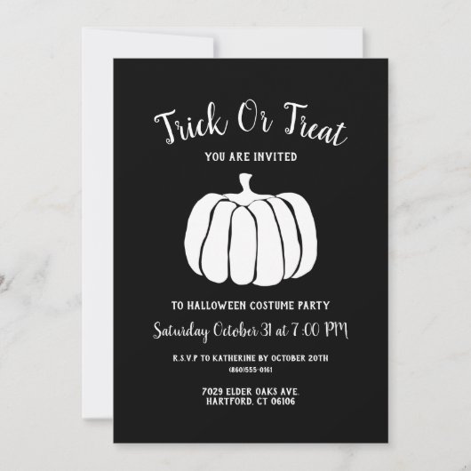 Minimalistisches Schwarz-Weiß-Halloween-Party Einladung (Vorderseite)