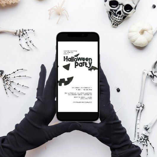 Minimalistisches Schwarz-Weiß-Halloween-Party Einladung