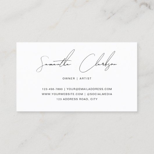 Minimalistisches Schwarz-Weiß-Handschrift Visitenkarte (Rückseite)