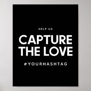 Minimalistisches Schwarz-Weiß-Hashtag-Hochzeitzeic Poster