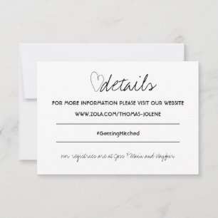 Minimalistisches Schwarz-Weiß-Herz-Hochzeitsdetail RSVP Karte
