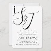 Minimalistisches Schwarz-Weiß-Herz Mit Monogramm Einladung (Vorderseite)