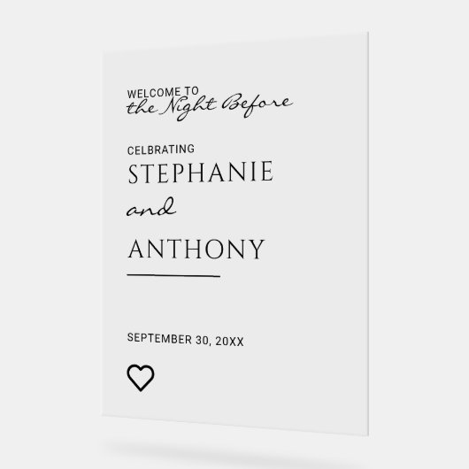 Minimalistisches Schwarz-Weiß-Herz Moderne Probe Acrylschild (Winkel)