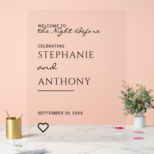 Minimalistisches Schwarz-Weiß-Herz Moderne Probe Acrylschild (Hochzeit)