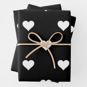 Minimalistisches Schwarz-Weiß-Herzmuster Geschenkpapier Set