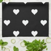 Minimalistisches Schwarz-Weiß-Herzmuster Geschirrtuch (Gefaltet)
