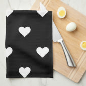 Minimalistisches Schwarz-Weiß-Herzmuster Geschirrtuch (Viertel Falte)