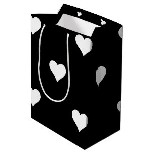 Minimalistisches Schwarz-Weiß-Herzmuster Mittlere Geschenktüte
