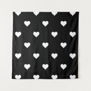 Minimalistisches Schwarz-Weiß-Herzmuster Wandteppich
