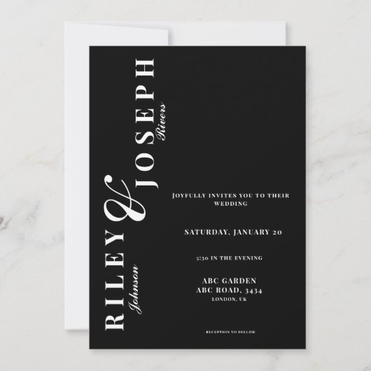 Minimalistisches Schwarz-Weiß-Hochzeitsfest-Foto Einladung (Vorderseite)