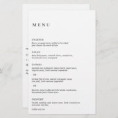 Minimalistisches Schwarz-Weiß-Hochzeitsmenü (Vorne/Hinten)