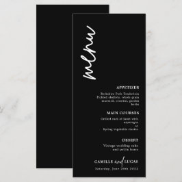 Minimalistisches Schwarz-Weiß-Hochzeitsmenü Menükarte