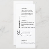 Minimalistisches Schwarz-Weiß-Hochzeitsmenü mit Ve Menükarte (Vorne/Hinten)