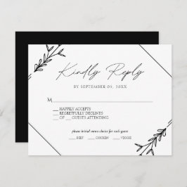 Minimalistisches Schwarz-Weiß-Hochzeitsmenü RSV RSVP Karte