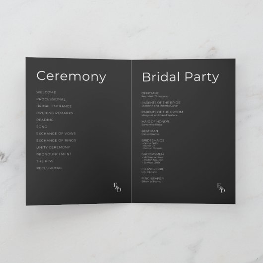 Minimalistisches Schwarz-Weiß-Hochzeitsprogramm Ca Programm (Innenseite)