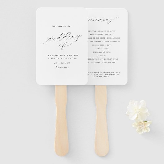 Minimalistisches Schwarz-Weiß-Hochzeitsprogramm Fächer (Vorne und Hinten)