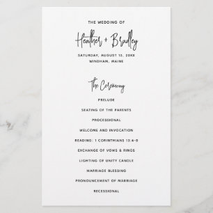 Minimalistisches Schwarz-Weiß-Hochzeitsprogramm Flyer