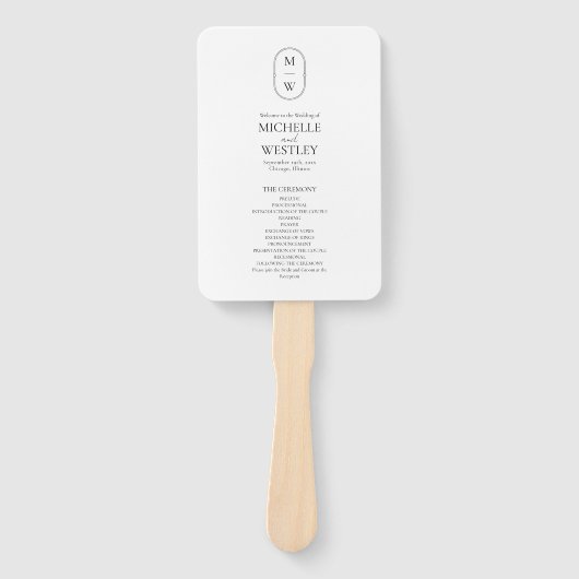 Minimalistisches Schwarz-Weiß-Hochzeitsprogramm fü Fächer (Vorderseite)