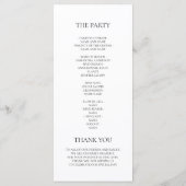 Minimalistisches Schwarz-Weiß-Hochzeitsprogramm Menükarte (Rückseite)