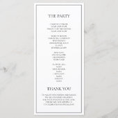 Minimalistisches Schwarz-Weiß-Hochzeitsprogramm Menükarte (Rückseite)