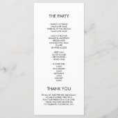 Minimalistisches Schwarz-Weiß-Hochzeitsprogramm Menükarte (Rückseite)