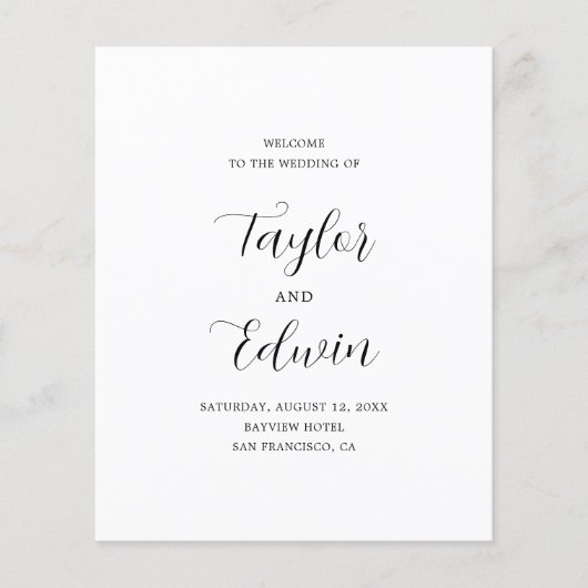 Minimalistisches Schwarz-Weiß-Hochzeitsprogramm mo Flyer (Vorne)