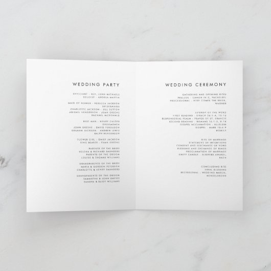Minimalistisches Schwarz-Weiß-Hochzeitsprogramm Programm (Innenseite)