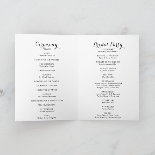 Minimalistisches Schwarz-Weiß-Hochzeitsprogramm Programm (Innenseite)