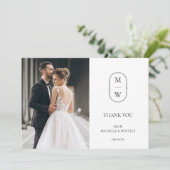 Minimalistisches Schwarz-Weiß-Hochzeitsstift-Foto Dankeskarte (Stehend Vorderseite)