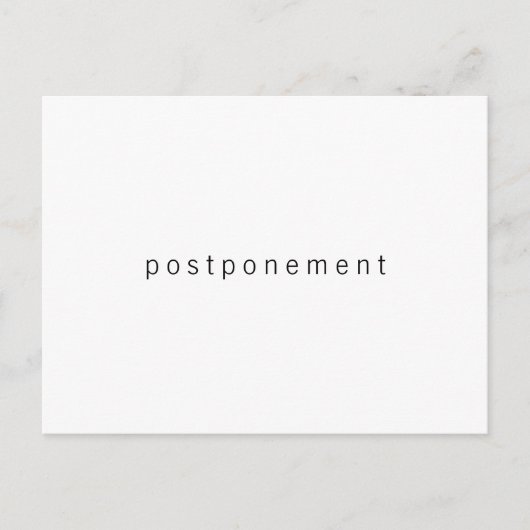 Minimalistisches Schwarz-Weiß-Hochzeitsverschoben Postkarte (Vorderseite)