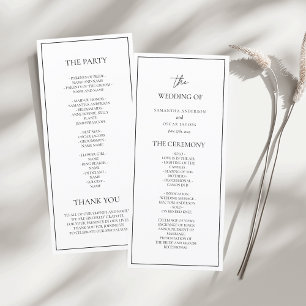 Minimalistisches Schwarz-Weiß-Hochzeitszeremonie-P Menükarte