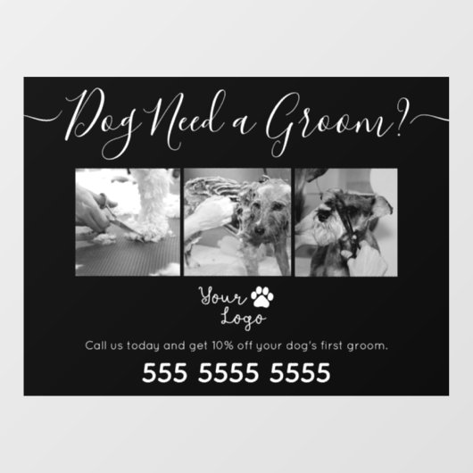 Minimalistisches Schwarz-Weiß-Hunde-Logo Fensteraufkleber (Blatt)