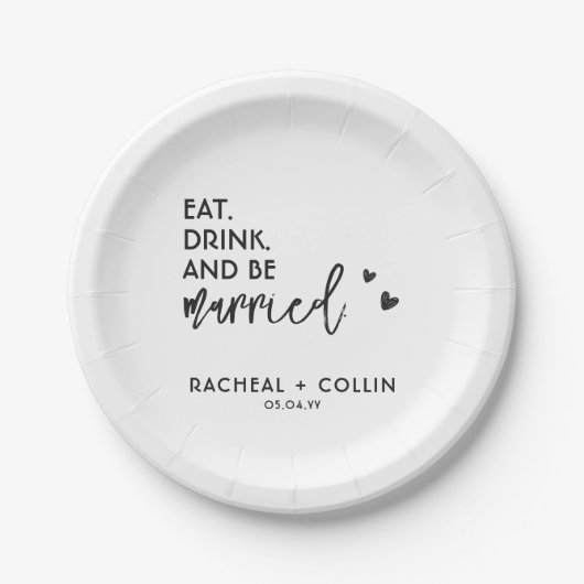 Minimalistisches Schwarz-Weiß-Kalligrafie-Herz Pappteller (Vorderseite)