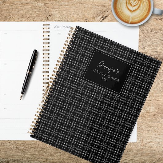 Minimalistisches Schwarz-Weiß-Karo Planer