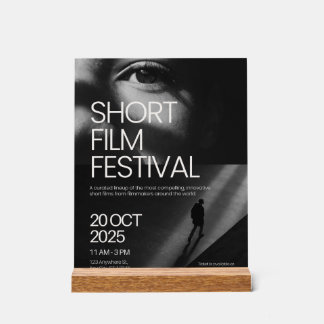 Minimalistisches Schwarz-Weiß-Kurzes Filmfestival Acrylschild