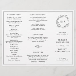 Minimalistisches Schwarz-Weiß-Leaf-Hochzeitsprogra