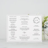 Minimalistisches Schwarz-Weiß-Leaf-Hochzeitsprogra (Stehend Vorderseite)