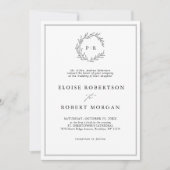 Minimalistisches Schwarz-Weiß-Leaf Moderne Hochzei Einladung (Vorderseite)