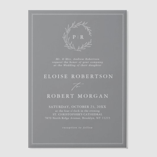 Minimalistisches Schwarz-Weiß-Leaf Moderne Hochzei Pergament Einladungen (Vorderseite)