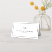 Minimalistisches Schwarz-Weiß-Leaf Moderne Hochzei Platzkarte (Rückseite)