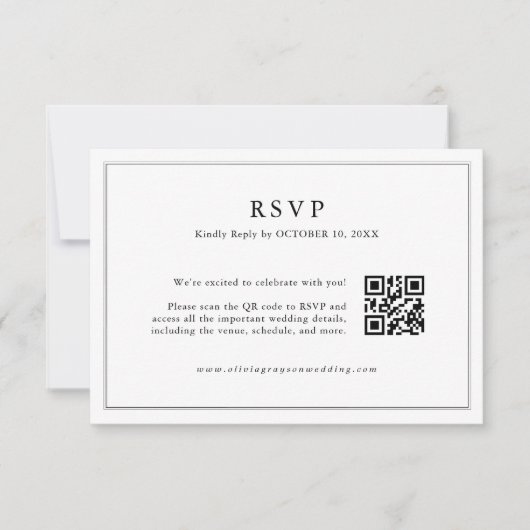 Minimalistisches Schwarz-Weiß-Leaf Moderner QR-Cod RSVP Karte (Vorderseite)