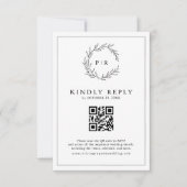Minimalistisches Schwarz-Weiß-Leaf Modernes QR-Cod RSVP Karte (Vorderseite)