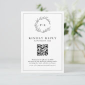 Minimalistisches Schwarz-Weiß-Leaf Modernes QR-Cod RSVP Karte (Stehend Vorderseite)