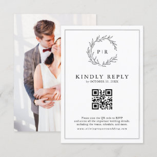 Minimalistisches Schwarz-Weiß-Leaf Modernes QR-Cod RSVP Karte